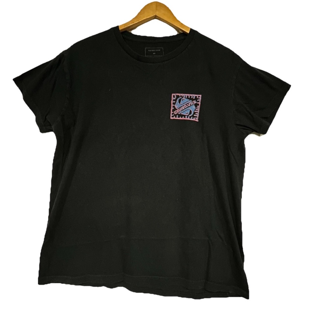 Quiksilver Retro Surf Black Graphic Print T-Shirt size L